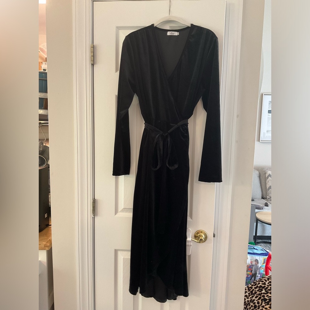 Black Velour Wrap Dress